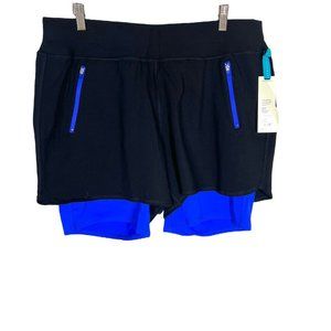 NWT LIVI Black Blue Lined High Rise Active Shorts 14 16